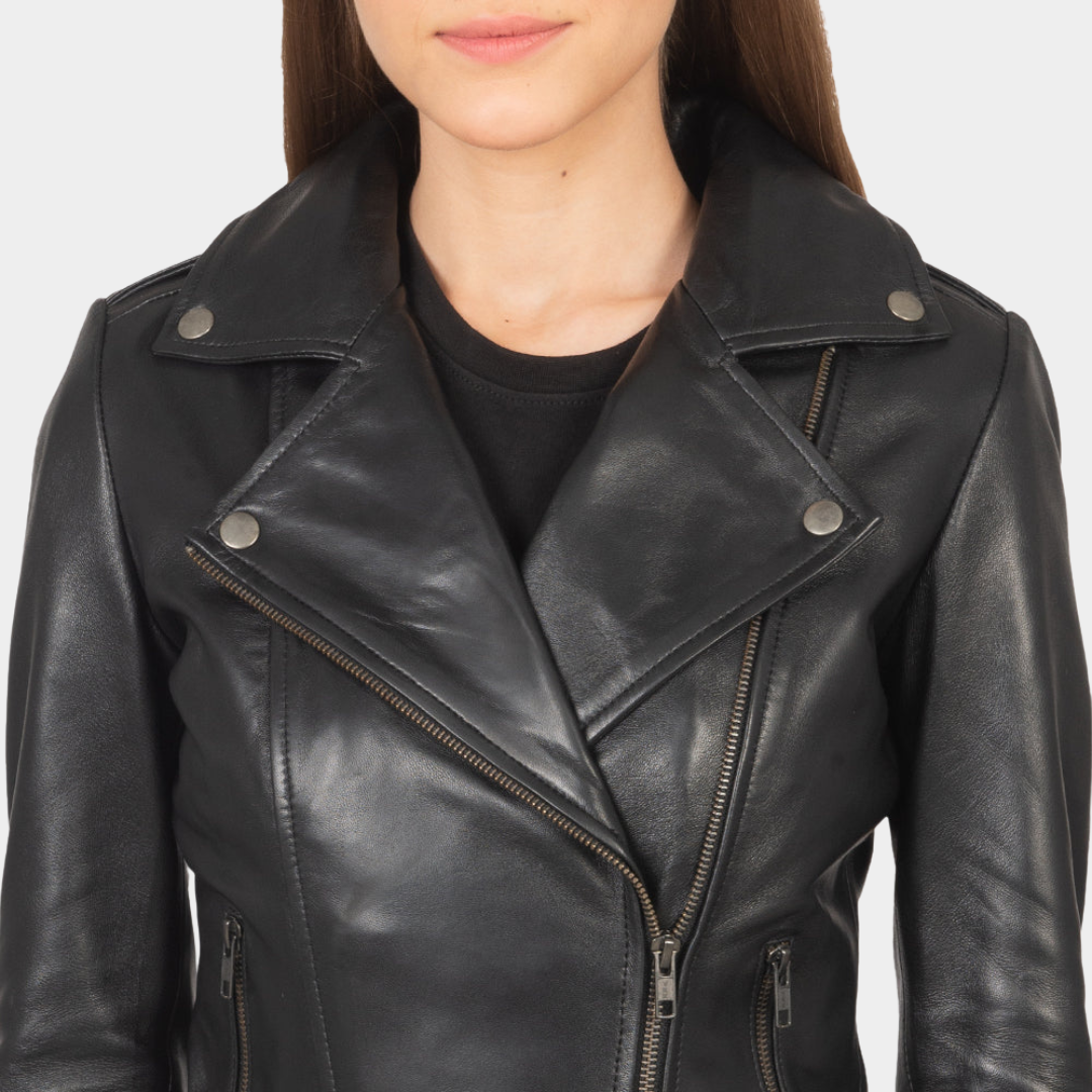 Flashback Black Leather Biker Jacket - Image 3
